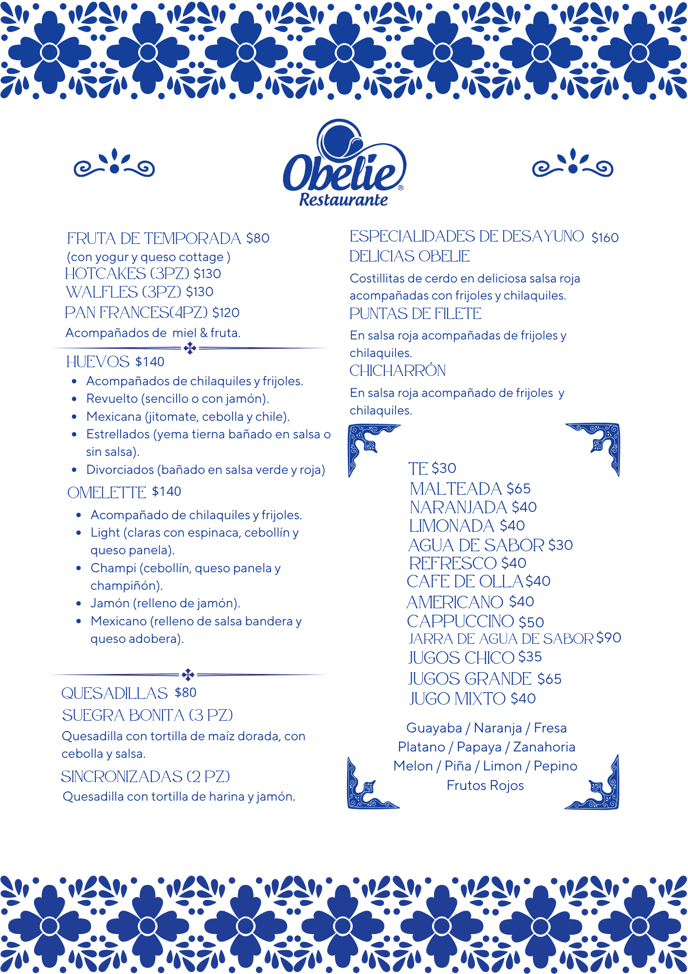 Primera pagina del menu de Obelie